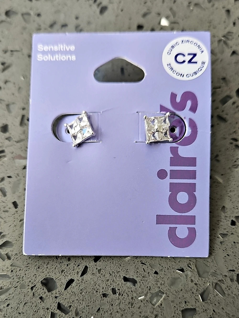 Claire's Sensitive Solutions Cubic Zirconia Square Stud Earrings